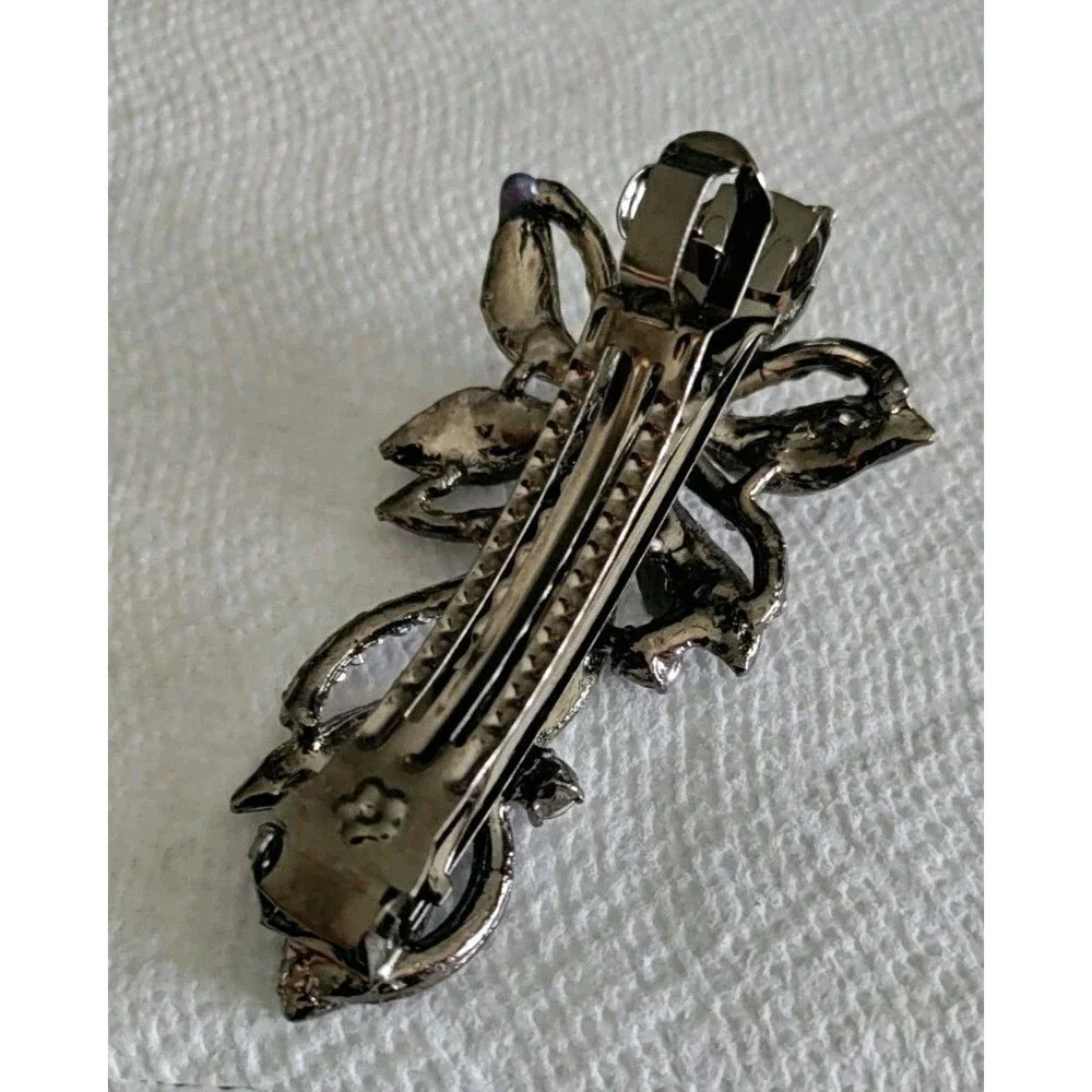 Purple Enamel & Rhinestone Flower Hair Clip 3.25